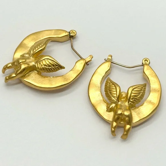 Givenchy Vintage Brushed Gold Cherub Earrings - Picture 1 of 6